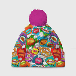 Шапка c помпоном Bang Boom Ouch pop art pattern
