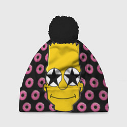 Шапка с помпоном Барт Симпсон на фоне пончиков, цвет: 3D-черный