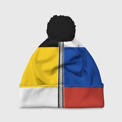 Шапка с помпоном Россия - патриот, цвет: 3D-черный