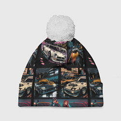 Шапка с помпоном Japanese jdm art, цвет: 3D-белый