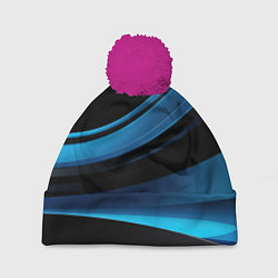 Шапка с помпоном Черная и синяя геометрическая абстракция, цвет: 3D-малиновый