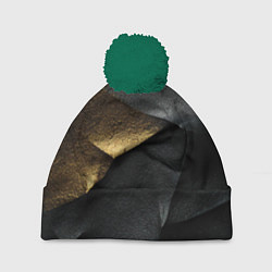 Шапка с помпоном Черная текстура с золотистым напылением, цвет: 3D-зеленый