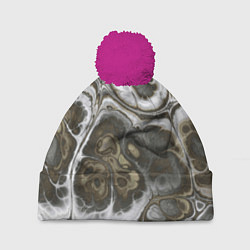 Шапка с помпоном Абстрактный разноцветный узор, цвет: 3D-малиновый