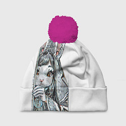Шапка с помпоном Застенчивый кролик, цвет: 3D-малиновый