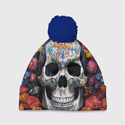 Шапка c помпоном Bright colors and a skull