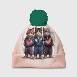 Шапка с помпоном Три полосатых кота в спортивных костюмах пацана, цвет: 3D-зеленый