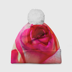 Шапка с помпоном Розовая роза - woman, цвет: 3D-белый