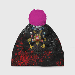 Шапка с помпоном Россия имперская брызги красок, цвет: 3D-малиновый