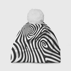 Шапка с помпоном Черно-белый водоворот - зебра исллюзия шкуры, цвет: 3D-белый