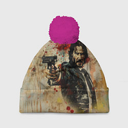 Шапка с помпоном Джон Уик с пистолетом в стиле гранж, цвет: 3D-малиновый