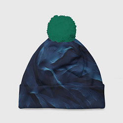 Шапка с помпоном Синие глубокие абстрактные волны, цвет: 3D-зеленый