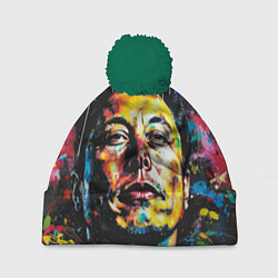 Шапка с помпоном Граффити портрет Илона Маска, цвет: 3D-зеленый