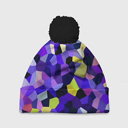 Шапка с помпоном Мозаика фиолетовая, цвет: 3D-черный
