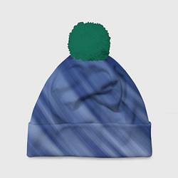 Шапка c помпоном Белые полосы на синем фоне