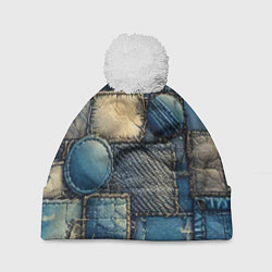 Шапка с помпоном Denim patchwork - ai art, цвет: 3D-белый