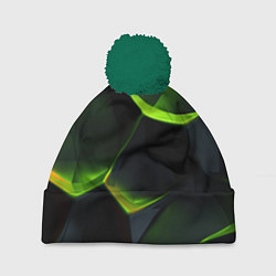 Шапка с помпоном Green neon abstract geometry, цвет: 3D-зеленый