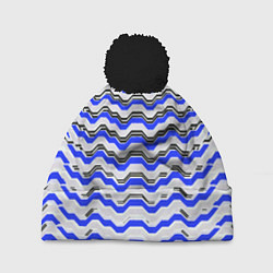 Шапка с помпоном Black and blue stripes on a white background, цвет: 3D-черный