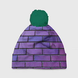 Шапка с помпоном Кирпичная стена фиолетовый паттерн, цвет: 3D-зеленый