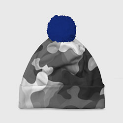 Шапка с помпоном Камуфляж серый монохром, цвет: 3D-тёмно-синий