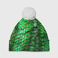 Шапка с помпоном Зеленая змеиная кожа, цвет: 3D-белый