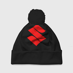 Шапка с помпоном Suzuki red logo, цвет: 3D-черный