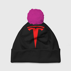 Шапка c помпоном Tesla red logo