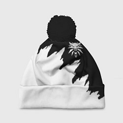 Шапка с помпоном Ведьмак белое лого краски, цвет: 3D-черный