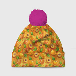 Шапка с помпоном Сочные сладкие абрикосы паттерн, цвет: 3D-малиновый