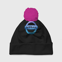 Шапка с помпоном Nissan logo neon, цвет: 3D-малиновый