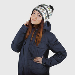 Шапка с помпоном Кокопелли - боги индейцев хайда, цвет: 3D-черный — фото 2