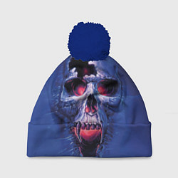 Шапка c помпоном Череп разъяренный кричащий - blue skull