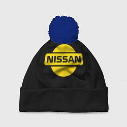 Шапка с помпоном Nissan yellow logo, цвет: 3D-тёмно-синий