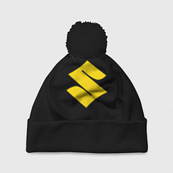 Шапка с помпоном Suzuki logo yellow, цвет: 3D-черный