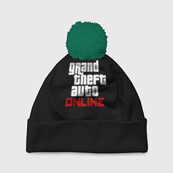 Шапка с помпоном GTA online logo, цвет: 3D-зеленый