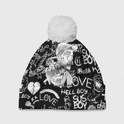 Шапка с помпоном Lil Peep pattern автографы лого, цвет: 3D-белый