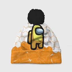 Шапка с помпоном Амонг ас оранжевый, цвет: 3D-черный