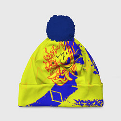 Шапка с помпоном Samurai logo yellow fire, цвет: 3D-тёмно-синий