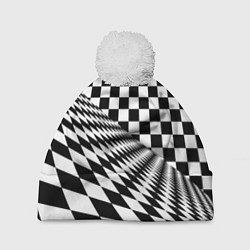 Шапка с помпоном Шахматная психоделика иллюзия, цвет: 3D-белый