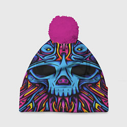 Шапка с помпоном Skull tatoo steel, цвет: 3D-малиновый
