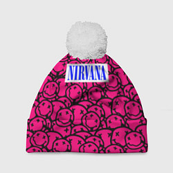 Шапка с помпоном Nirvana pink logo, цвет: 3D-белый