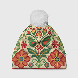 Шапка c помпоном Славянский узор и орнамент