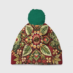 Шапка c помпоном Стиль советского ковра узоры и орнамент