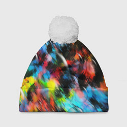 Шапка c помпоном Цветные краски абстракция