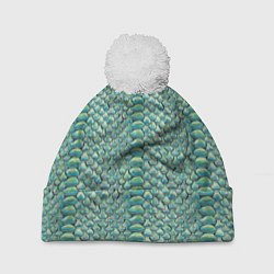 Шапка c помпоном Змеиная кожа паттерн