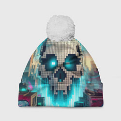 Шапка с помпоном Minecraft skull - ai art fantasy, цвет: 3D-белый