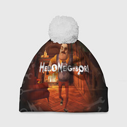 Шапка с помпоном Привет сосед у камина, цвет: 3D-белый