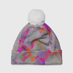 Шапка с помпоном Розово-фиолетовые осколки, цвет: 3D-белый
