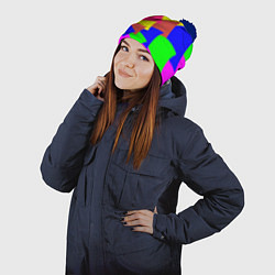 Шапка с помпоном Разноцветная мозаика, цвет: 3D-тёмно-синий — фото 2