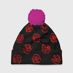 Шапка с помпоном Twenty one pilots rose pattern, цвет: 3D-малиновый