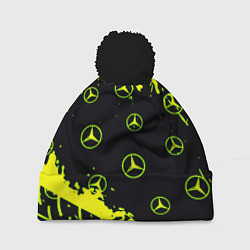 Шапка c помпоном Mercedes кислотные логотипы